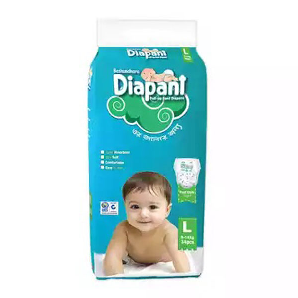 Bashundhara Diapant Baby Diaper -(L)-9-14 KG -34 PCS